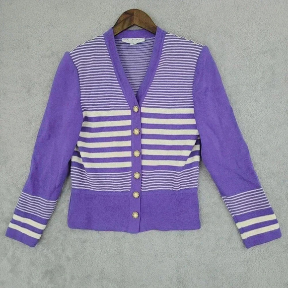 St. John Collection Striped Cardigan Sweater With Gold Buttons Women's S  6PT - Picture 1 of 9
